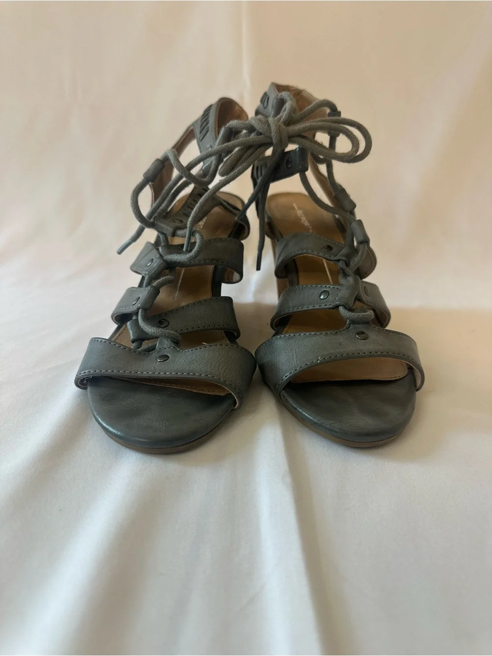 Report Gray Lace-Up Strappy Wedge Sandal